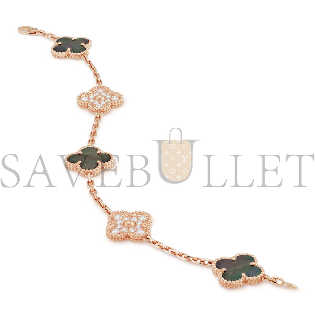 v*n cl*f arpels vintage alhambra bracelet, 5 motifs - rose gold, Di*m*nd, mother-of-pearl  vcarp2r100